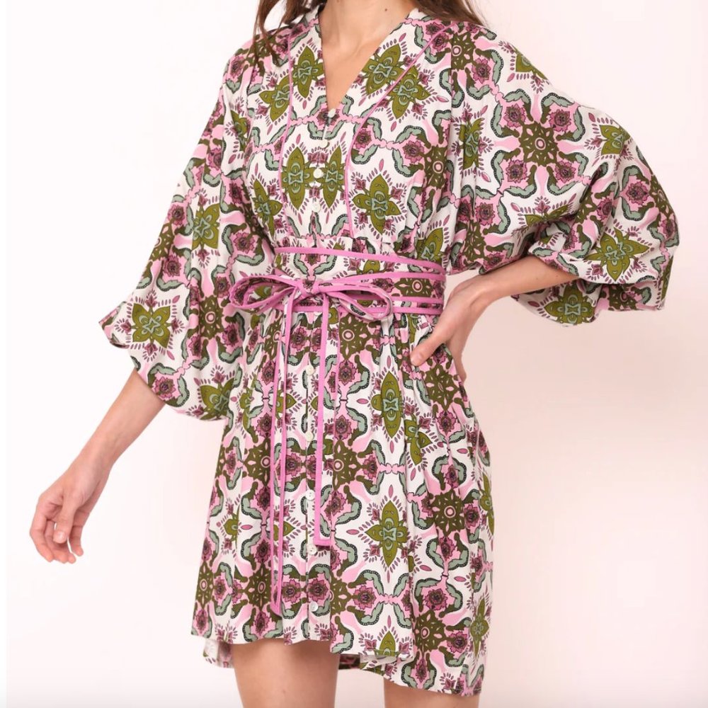 BEYOND BY VERA LARA DRESS - OLIVE WILDFLOWER